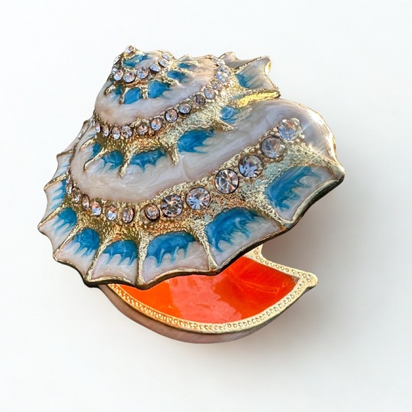 Keren Kopal-Style Jeweled Enamel Conch Shell Trinket Box - Picture 4 of 6